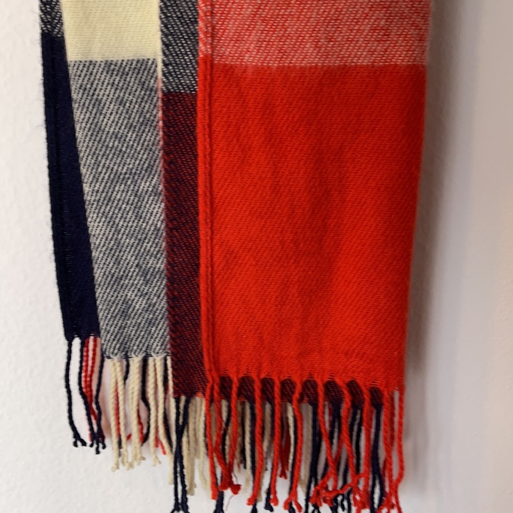 Scarf with blues and reds